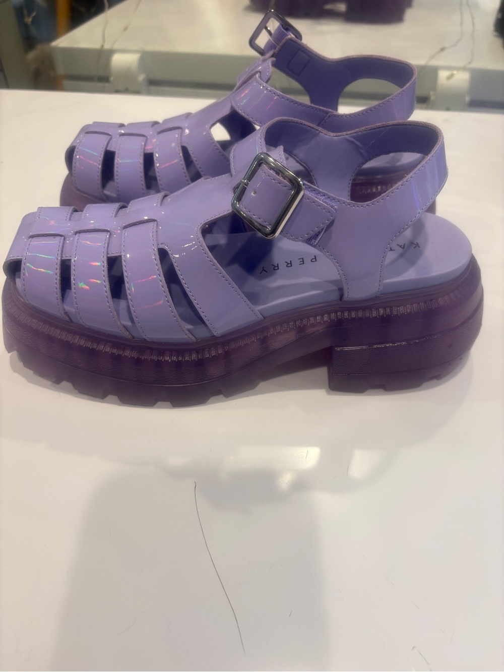 Katy Perry Collections Lavender Chunky Fisherman Sandals with Silver Buckle